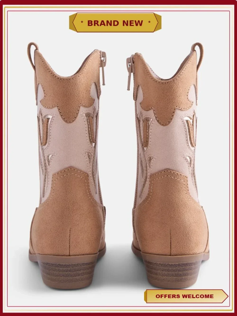 Toddler Girls Western Cowgirl Boots Pull-On Tulip Cutout